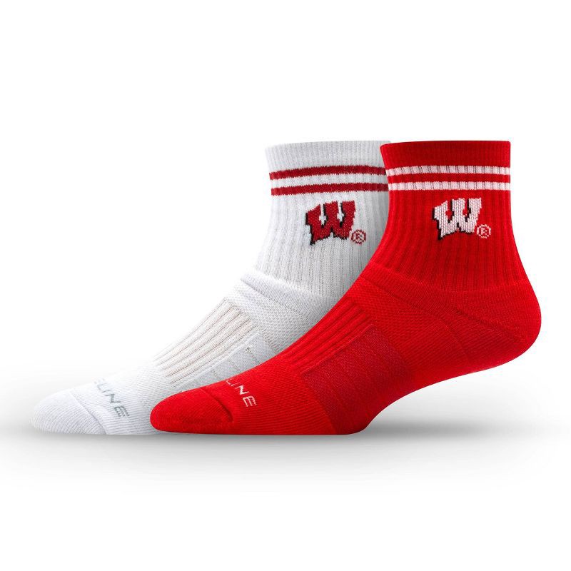 slide 1 of 3, NCAA Wisconsin Badgers 2pk Socks: Crew Height, Cushioned Heel & Toe, Midweight Fabric, 2 ct