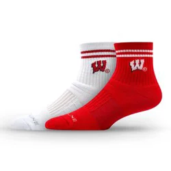 NCAA Wisconsin Badgers 2pk Socks: Crew Height, Cushioned Heel & Toe, Midweight Fabric
