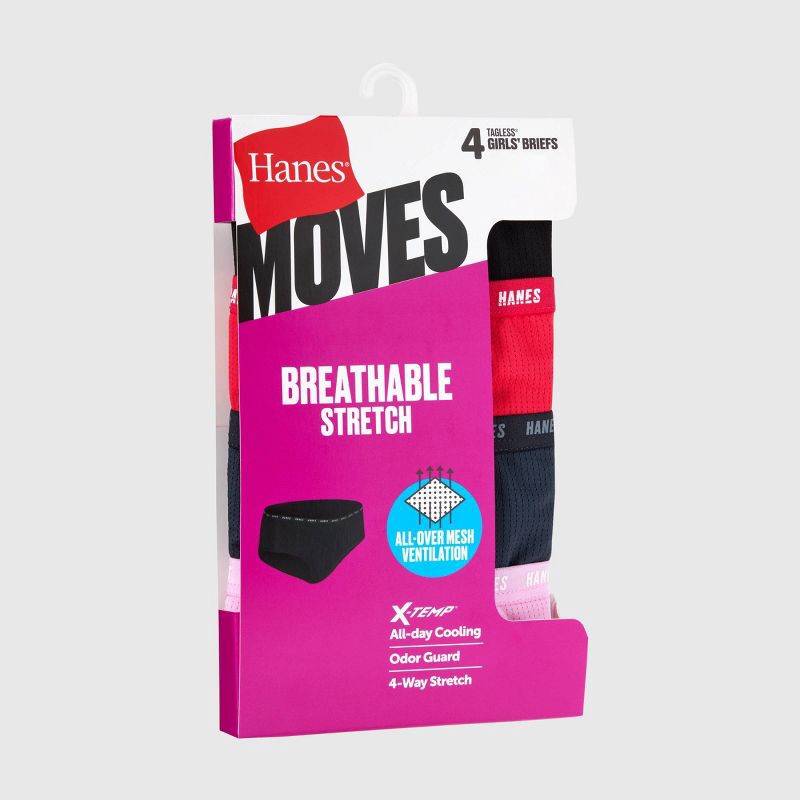 slide 2 of 6, Hanes Moves Girls' 4pk Breathable Stretch Briefs Underwear - colors may vary 6, 4 ct