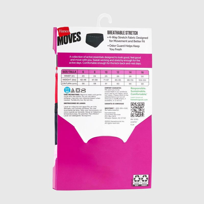 slide 3 of 6, Hanes Moves Girls' 4pk Breathable Stretch Briefs Underwear - colors may vary 6, 4 ct