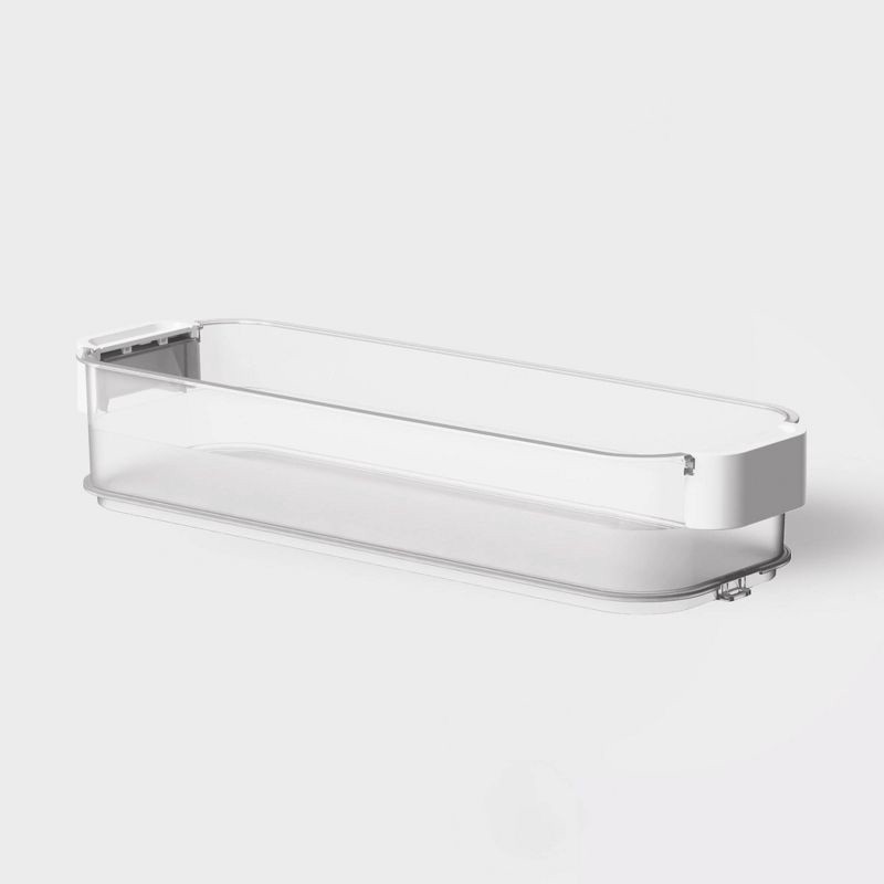 slide 2 of 10, Click in Place 3qt Clear Shallow Slim Plastic Storage Bin with White Latch for Home and Office Organization - Brightroom™, 3 qt