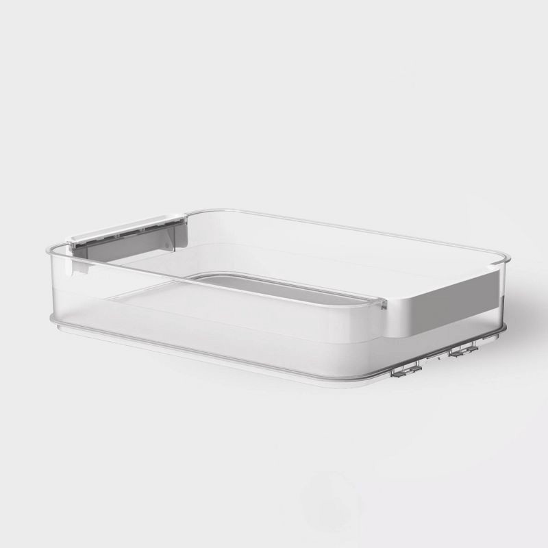 slide 2 of 10, Click in Place 6.7qt Clear Shallow Plastic Storage Bin with White Latch for Home and Office Organization - Brightroom™, 6.7 qt