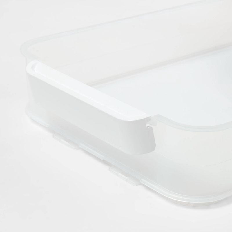 slide 3 of 10, Click in Place 6.7qt Clear Shallow Plastic Storage Bin with White Latch for Home and Office Organization - Brightroom™, 6.7 qt