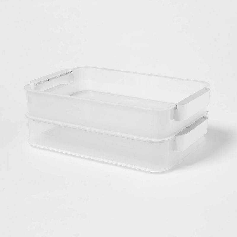 slide 4 of 10, Click in Place 6.7qt Clear Shallow Plastic Storage Bin with White Latch for Home and Office Organization - Brightroom™, 6.7 qt