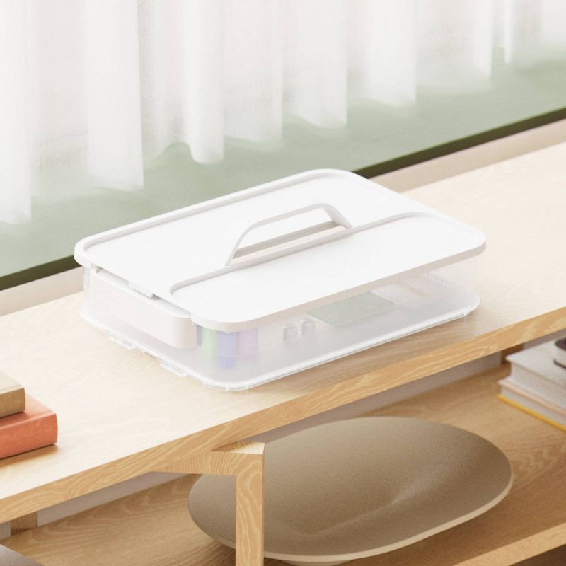 slide 9 of 10, Click in Place 6.7qt Clear Shallow Plastic Storage Bin with White Latch for Home and Office Organization - Brightroom™, 6.7 qt