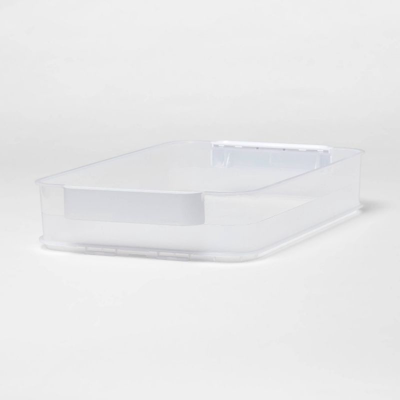 slide 1 of 10, Click in Place 6.7qt Clear Shallow Plastic Storage Bin with White Latch for Home and Office Organization - Brightroom™, 6.7 qt
