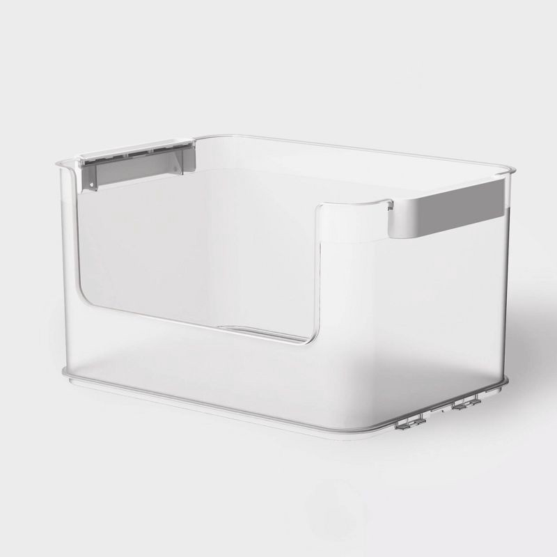 slide 2 of 10, Click in Place 20.7qt Clear Open Front Plastic Storage Bin for Home and Office Organization White Latch - Brightroom™, 20.7 qt