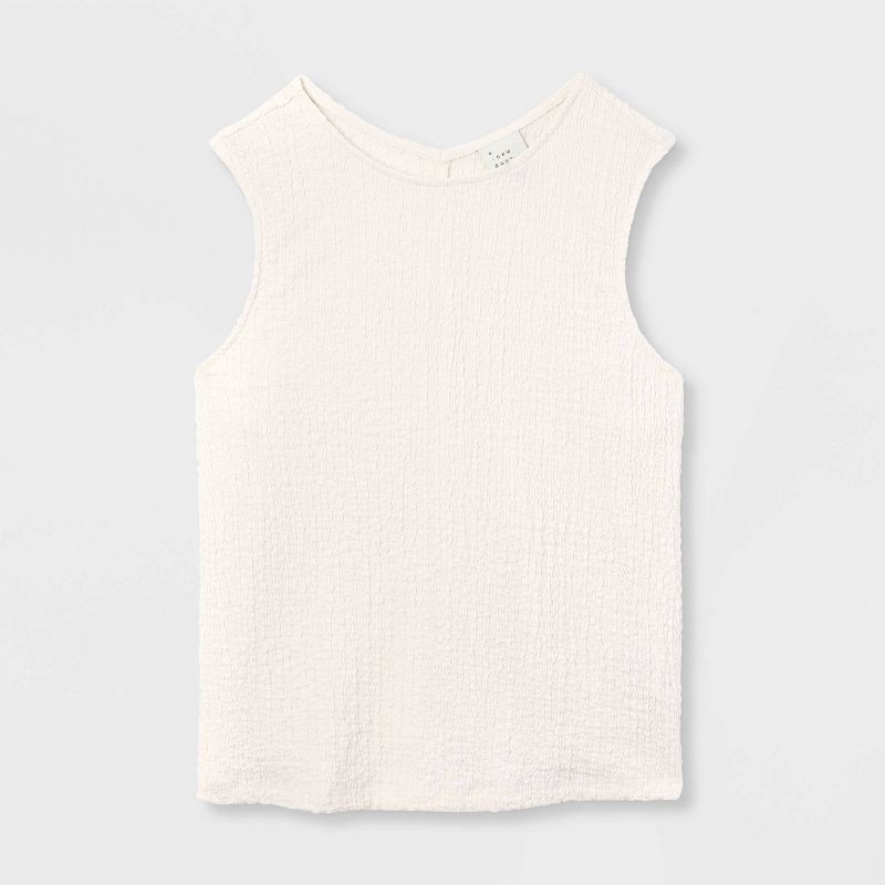 slide 6 of 7, Women's Textured Tank Top - A New Day™ Cream XL: Recycled Polyester, Knit, Pullover, Crew Neck, Midweight, 1 ct