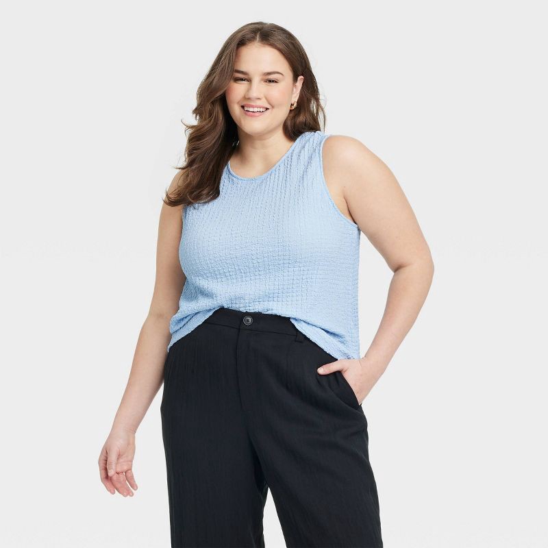 slide 1 of 3, Women's Textured Tank Top - A New Day™ Light Blue XXL: Recycled Polyester, Spandex, Midweight Knit, Crew Neck, Pullover, 1 ct
