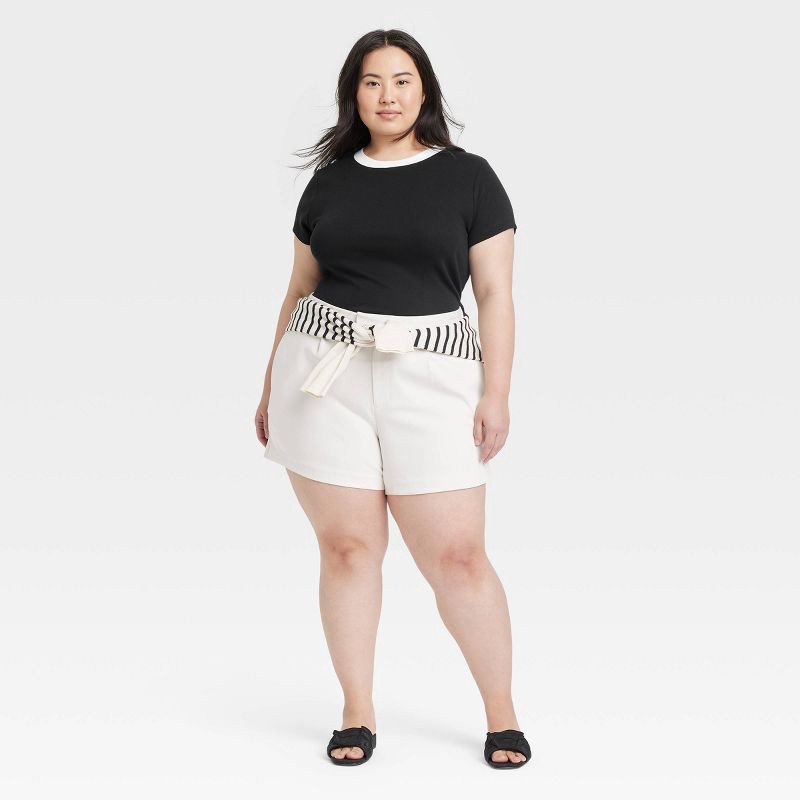 slide 3 of 4, Women's Slim Fit Short Sleeve Ribbed T-Shirt - A New Day™ Black/White S: Cotton Modal Blend, Crew Neck, Pullover, 1 ct