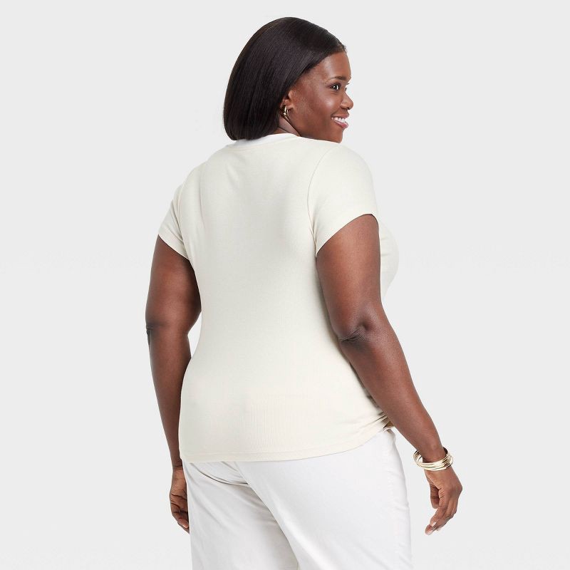 slide 2 of 3, Women's Short Sleeve Ribbed T-Shirt - A New Day™ Cream/White XXL: Cotton Modal Blend, Crew Neck, Pullover, 1 ct
