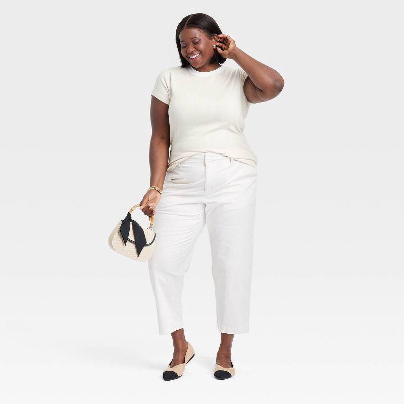 slide 3 of 3, Women's Short Sleeve Ribbed T-Shirt - A New Day™ Cream/White XXL: Cotton Modal Blend, Crew Neck, Pullover, 1 ct