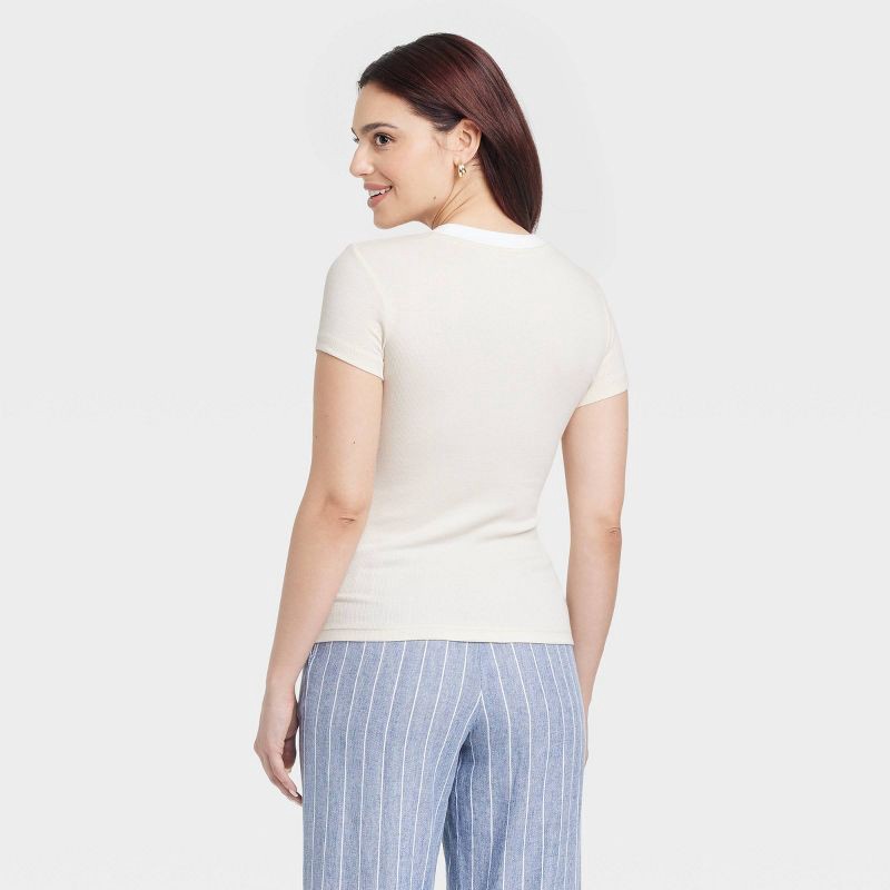 slide 2 of 4, Women's Short Sleeve Ribbed T-Shirt - A New Day™ Cream/White XL: Cotton Modal Blend, Crew Neck, Pullover, 1 ct