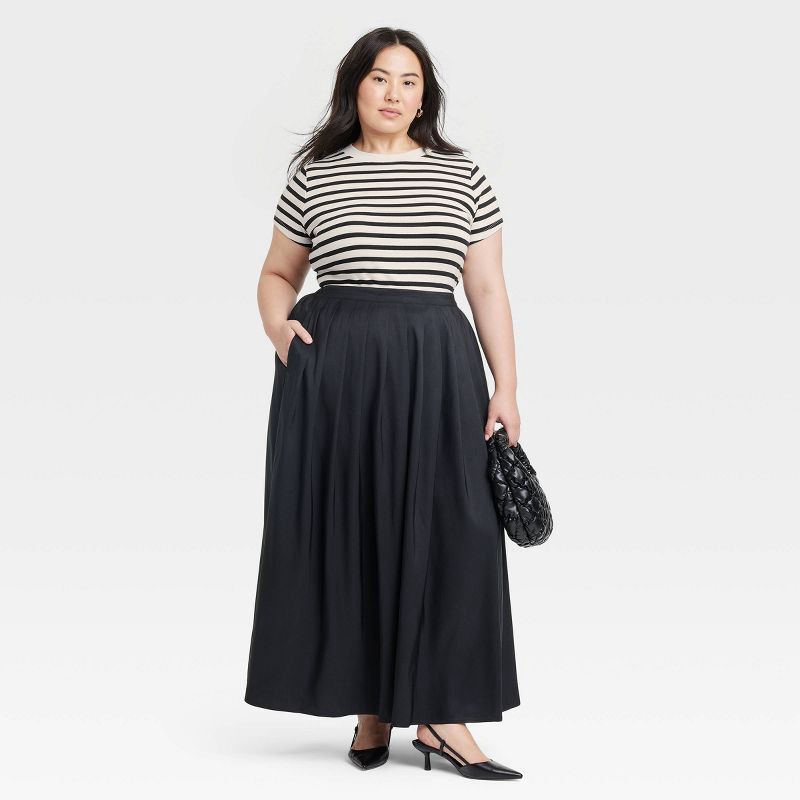 slide 3 of 3, Women's Slim Fit Short Sleeve Ribbed T-Shirt - A New Day™ Cream Striped XXL: Cotton Modal Blend, Crew Neck, Pullover, 1 ct