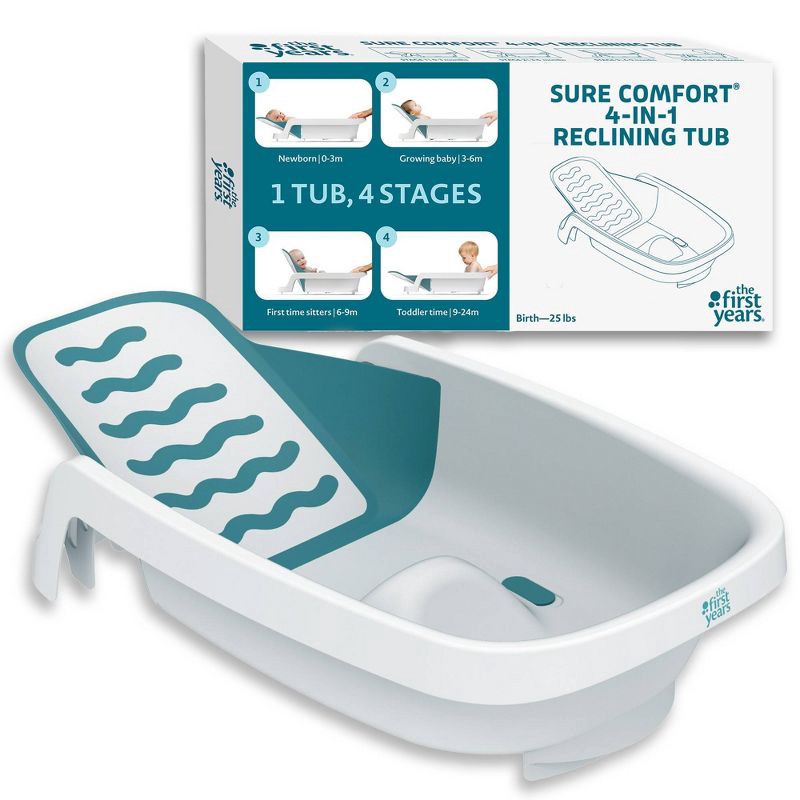 slide 1 of 7, The First Years Sure Comfort 4-in-1 Reclining Newborn to Toddler Baby Bathtub - White, 1 ct