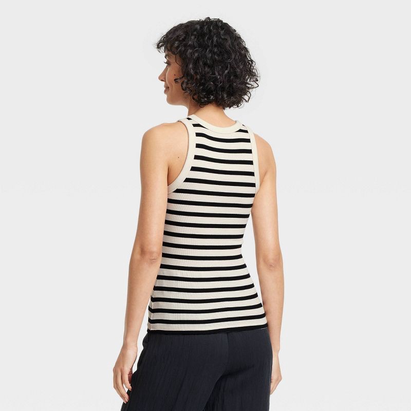slide 2 of 4, Women's Slim Fit Ribbed Tank Top - A New Day™ Cream/Black Striped M: Cotton Modal Spandex Blend, Crew Neck, 1 ct