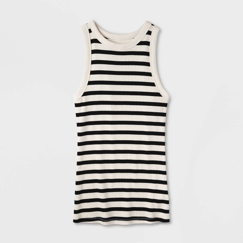 slide 4 of 4, Women's Slim Fit Ribbed Tank Top - A New Day™ Cream/Black Striped M: Cotton Modal Spandex Blend, Crew Neck, 1 ct