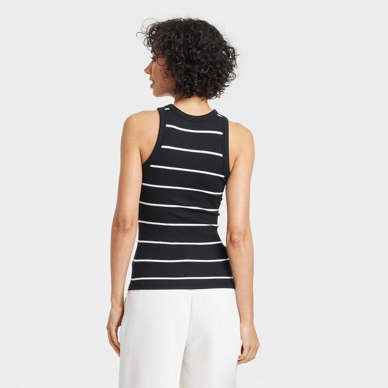 slide 2 of 4, Women's Slim Fit Ribbed Tank Top - A New Day™ Black Striped XS: Cotton Modal Blend, Crew Neck, Sleeveless, 1 ct