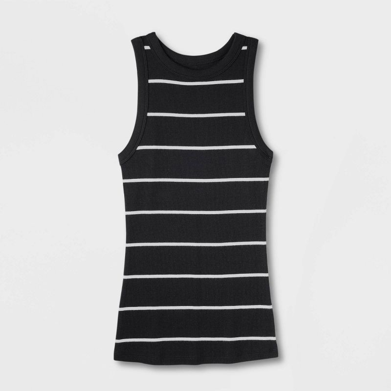 slide 4 of 4, Women's Slim Fit Ribbed Tank Top - A New Day™ Black Striped XS: Cotton Modal Blend, Crew Neck, Sleeveless, 1 ct