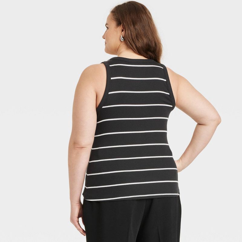 slide 2 of 3, Women's Slim Fit Ribbed Tank Top - A New Day™ Black Striped XXL: Cotton Modal Blend, Crew Neck, Pullover, 1 ct