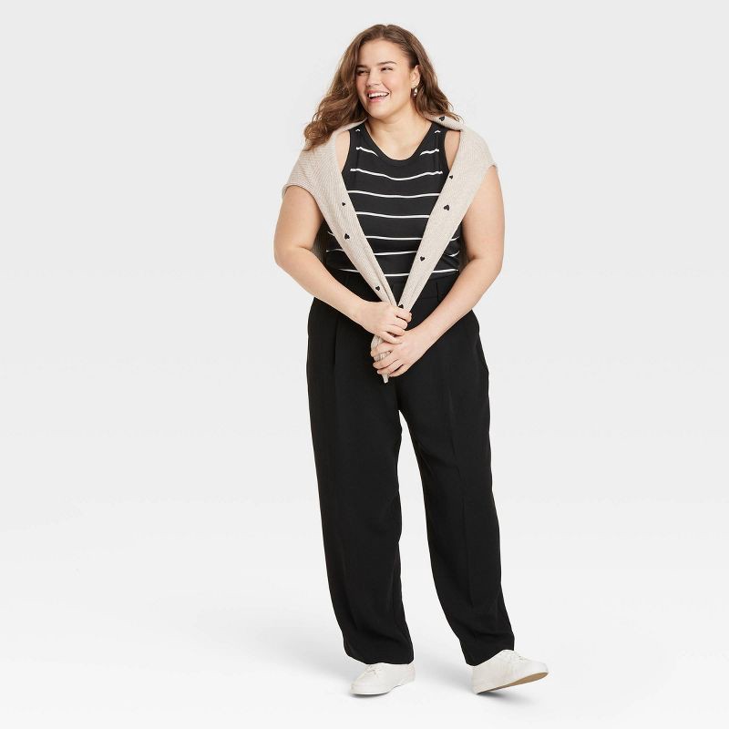 slide 3 of 3, Women's Slim Fit Ribbed Tank Top - A New Day™ Black Striped XXL: Cotton Modal Blend, Crew Neck, Pullover, 1 ct