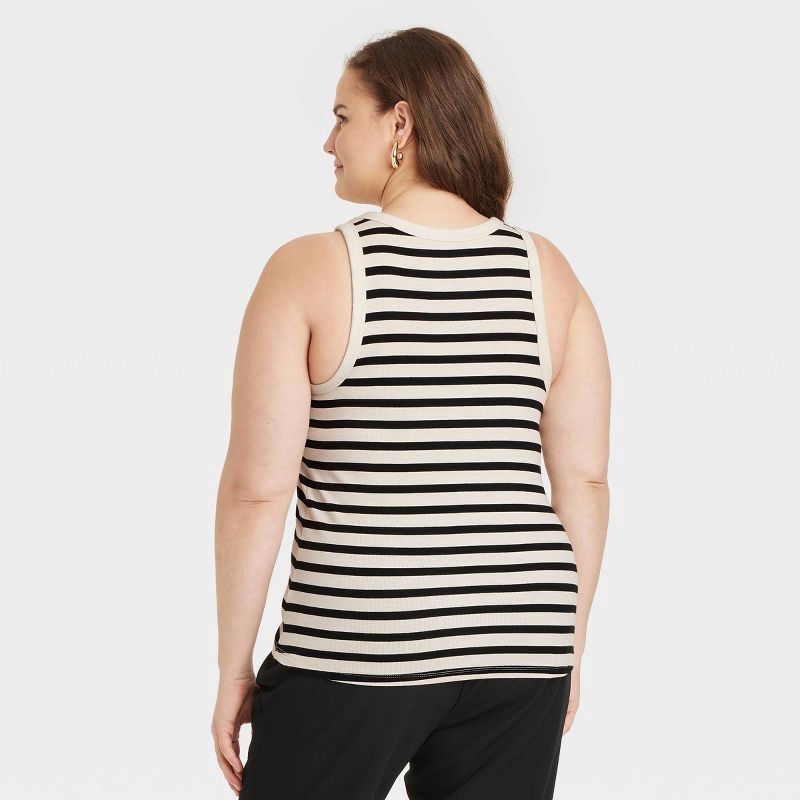 slide 2 of 4, Women's Slim Fit Ribbed Tank Top - A New Day™ Cream/Black Striped XXL: Cotton Modal Blend, Crew Neck, Knit, 1 ct