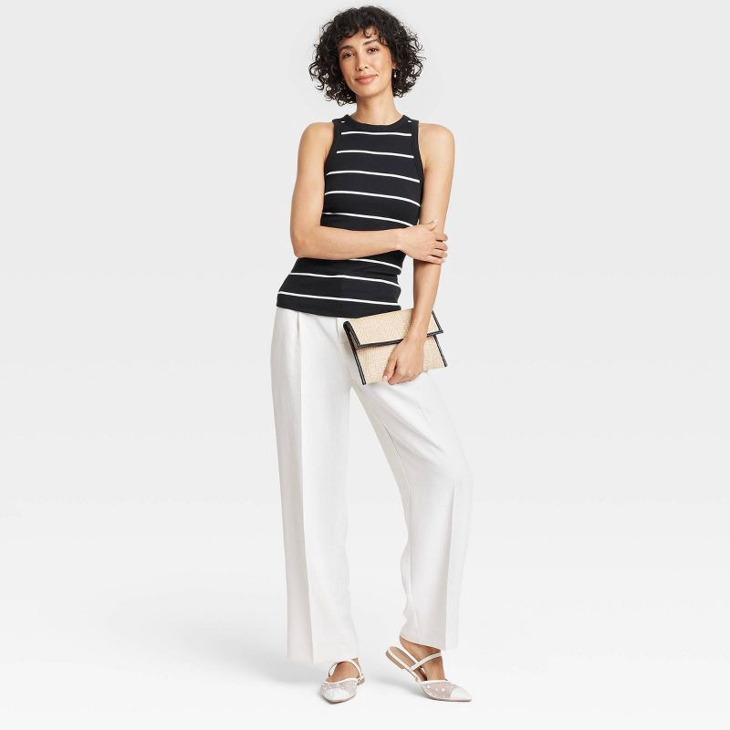 Women's Slim Fit Ribbed Tank Top - A New Day™ Black Striped L: Crew ...