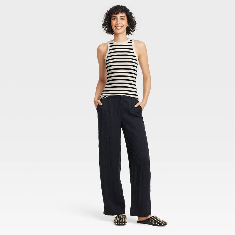 slide 3 of 4, Women's Slim Fit Ribbed Tank Top - A New Day™ Cream/Black Striped L: Cotton Modal Spandex Blend, Crew Neck, 1 ct