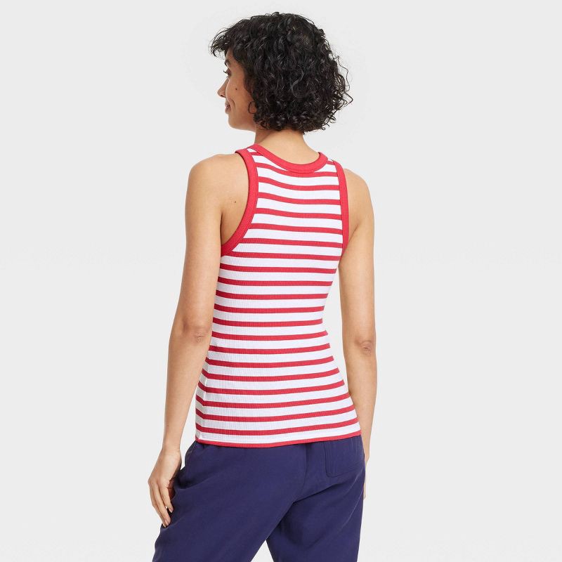 slide 2 of 4, Women's Slim Fit Ribbed Tank Top - A New Day™ Red/White Striped M: Cotton Modal Blend, Crew Neck, Sleeveless Pullover, 1 ct