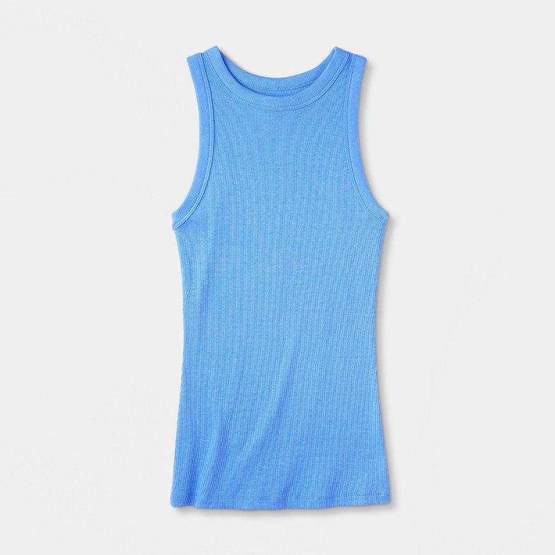 slide 4 of 4, Women's Slim Fit Ribbed Tank Top - A New Day™ Blue XL: Cotton Modal Blend, Crew Neck, Sleeveless, 1 ct