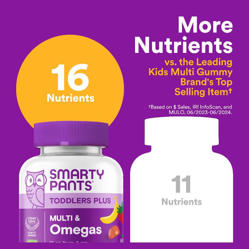 slide 9 of 15, SmartyPants Toddler Plus Multivitamin & Omegas Gummies with Vitamins C, D3, B12 & Zinc - 60ct, 60 ct
