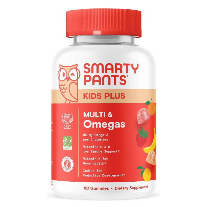 slide 1 of 10, SmartyPants Kids Plus Multivitamin & Omegas Gummies with Vitamins C, D3, B12 & Zinc - 80ct, 80 ct