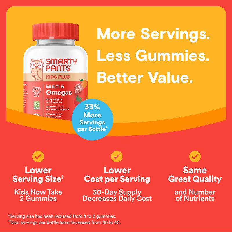 slide 4 of 10, SmartyPants Kids Plus Multivitamin & Omegas Gummies with Vitamins C, D3, B12 & Zinc - 80ct, 80 ct