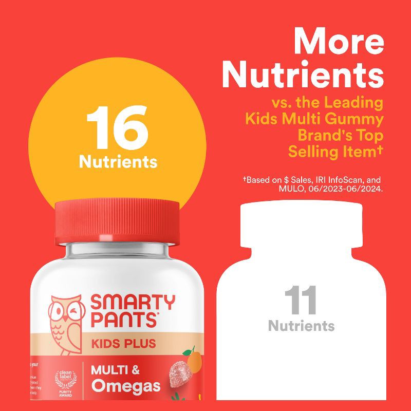 slide 7 of 10, SmartyPants Kids Plus Multivitamin & Omegas Gummies with Vitamins C, D3, B12 & Zinc - 80ct, 80 ct