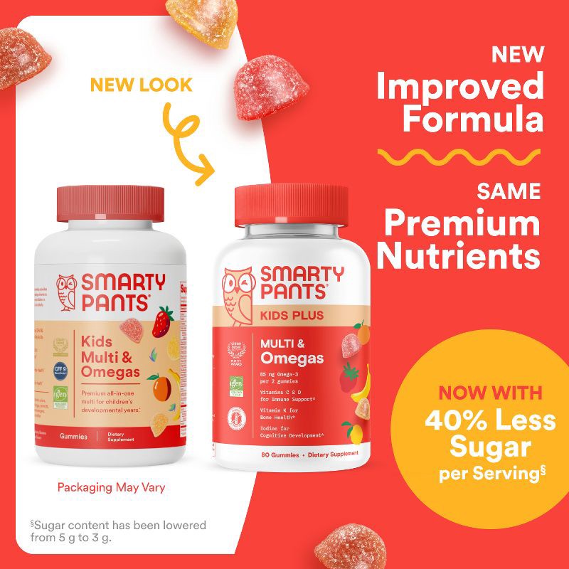 slide 3 of 10, SmartyPants Kids Plus Multivitamin & Omegas Gummies with Vitamins C, D3, B12 & Zinc - 80ct, 80 ct