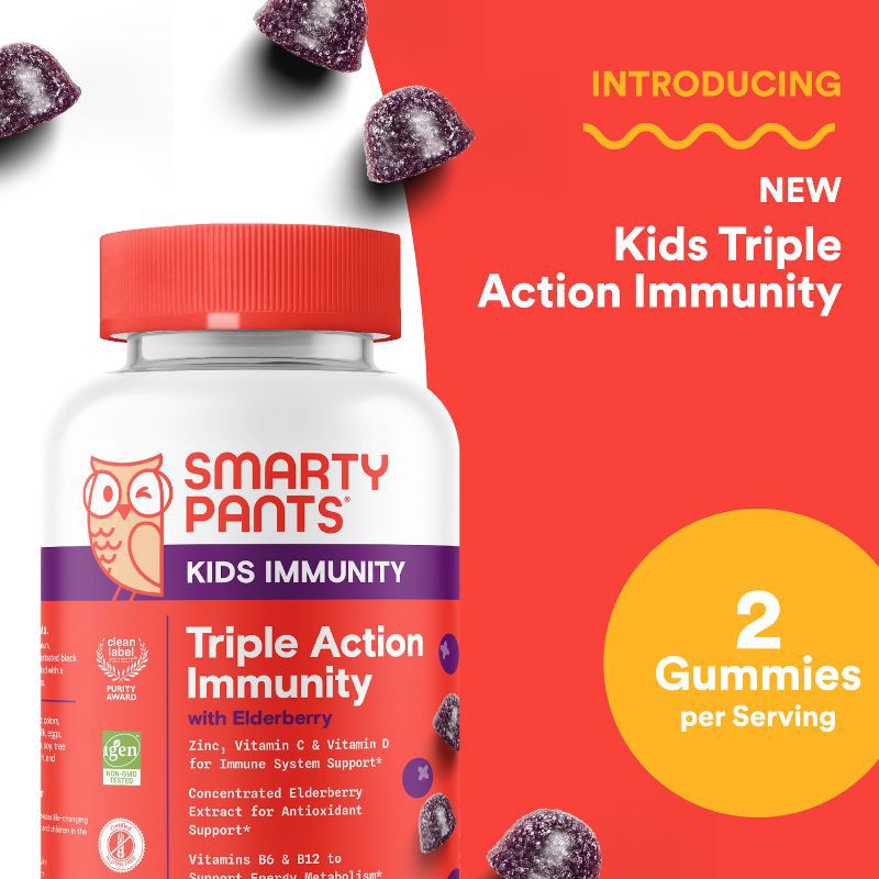 slide 13 of 13, SmartyPants Kids' Triple Action Immunity Gummies with Vitamins C, D3, & Zinc, Elderberry - 60ct, 60 ct