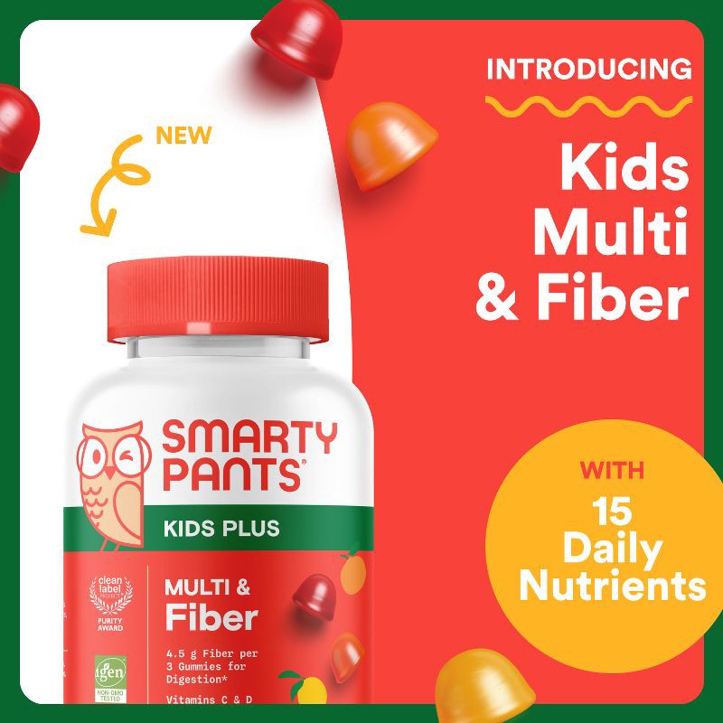 slide 3 of 9, SmartyPants Kids Multivitamin & Fiber Gummies for Digestive Health - 90ct, 90 ct