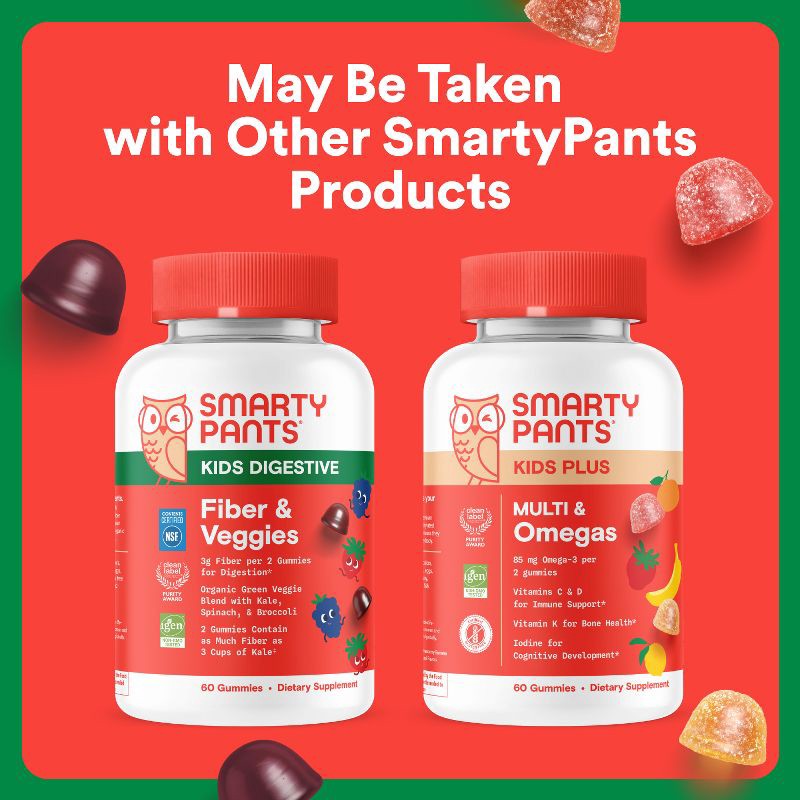 slide 13 of 14, SmartyPants Kids Fiber & Veggies Gummies for Digestive Health, Mixed Berry - 60ct, 60 ct
