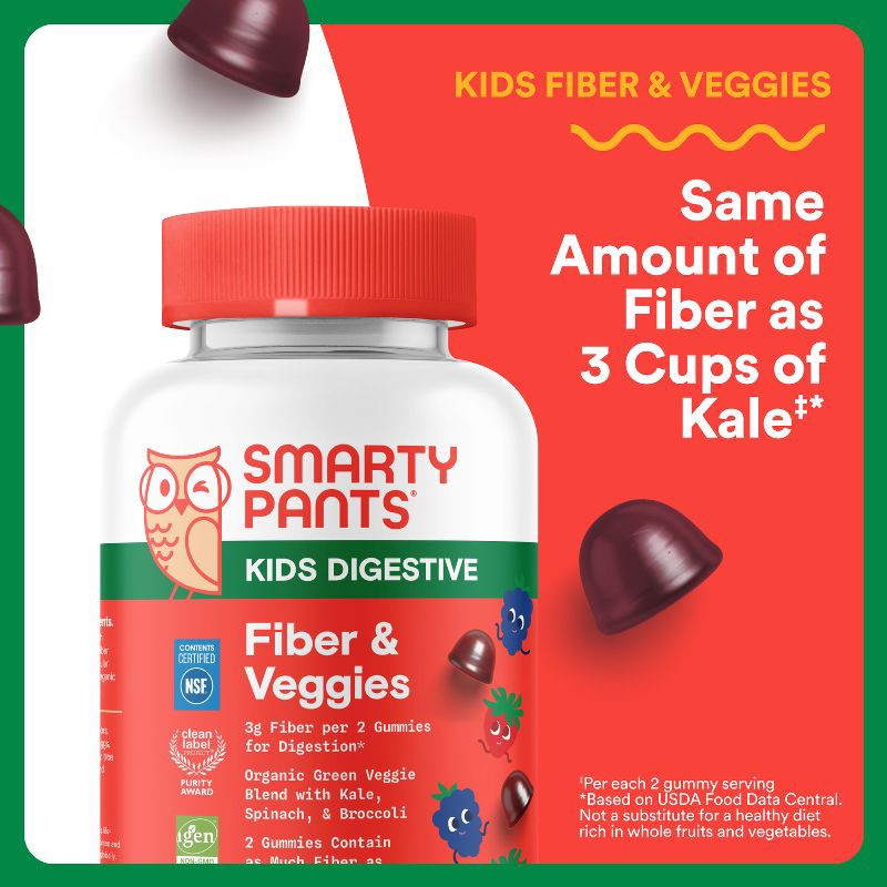 slide 4 of 14, SmartyPants Kids Fiber & Veggies Gummies for Digestive Health, Mixed Berry - 60ct, 60 ct
