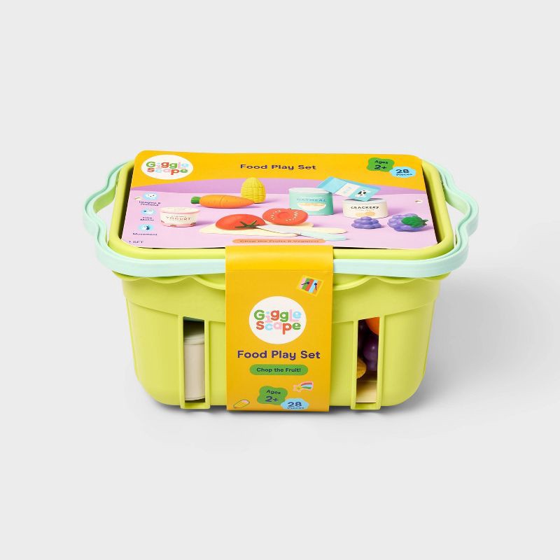 slide 4 of 6, Grocery Basket with Play Food- 18 Piece - Gigglescape™: Plastic, Ages 2+, Includes Play Fruit & Vegetables, 18 ct