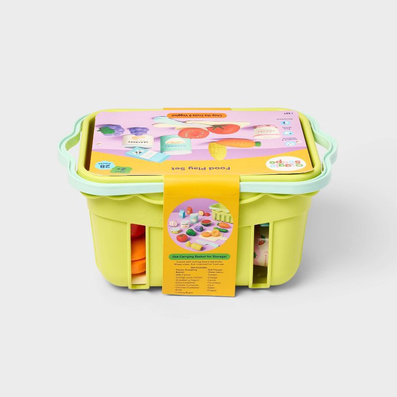 slide 5 of 6, Grocery Basket with Play Food- 18 Piece - Gigglescape™: Plastic, Ages 2+, Includes Play Fruit & Vegetables, 18 ct