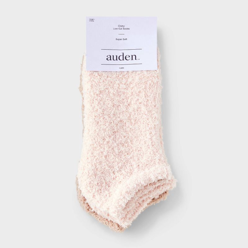 slide 2 of 3, Women's Solid 2pk Cozy Low Cut Socks - Auden™ Pink/Tan 4-10: Recycled Polyester, Spandex, Knit, Tagless, Machine Washable, 2 ct