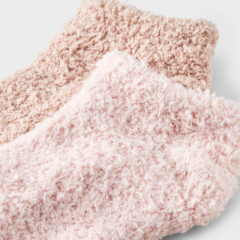 slide 3 of 3, Women's Solid 2pk Cozy Low Cut Socks - Auden™ Pink/Tan 4-10: Recycled Polyester, Spandex, Knit, Tagless, Machine Washable, 2 ct