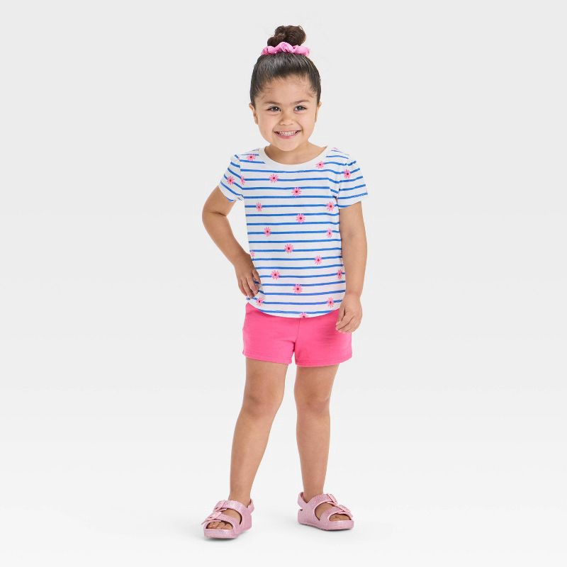 slide 3 of 3, Toddler Girls' Knit Shorts - Cat & Jack™ Pink 4T: Midweight French Terry, Elastic Waist, Drawstring, 1 ct
