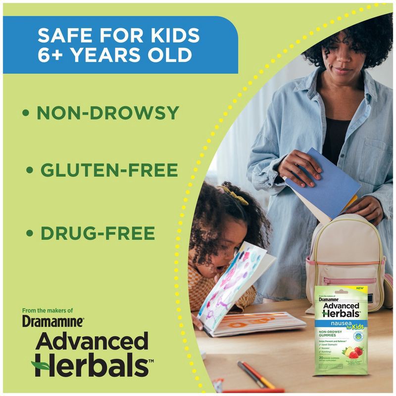 slide 4 of 8, Dramamine Advanced Herbals Kids' Nausea Relief Gummies - Strawberry & Ginger - 20ct, 20 ct
