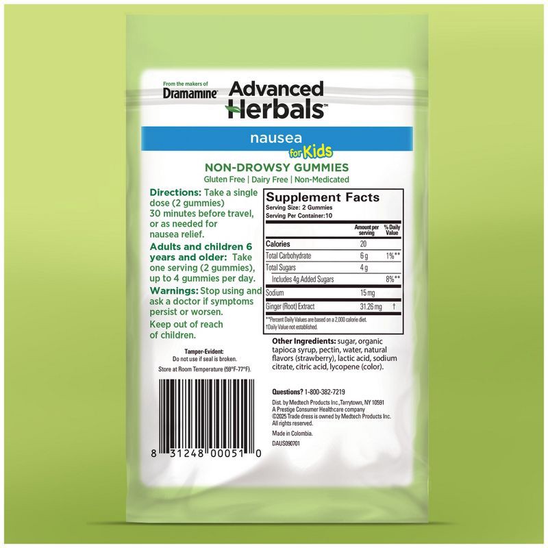 slide 8 of 8, Dramamine Advanced Herbals Kids' Nausea Relief Gummies - Strawberry & Ginger - 20ct, 20 ct