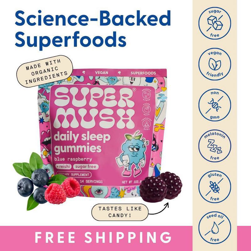 slide 4 of 10, SuperMush Daily Sleep Mushroom Supplement Vegan Gummies - 28ct/14 Servings, 28 ct, 14 servings