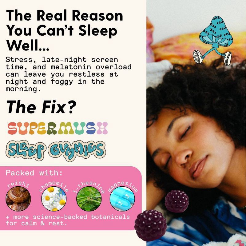 slide 6 of 10, SuperMush Daily Sleep Mushroom Supplement Vegan Gummies - 28ct/14 Servings, 28 ct, 14 servings