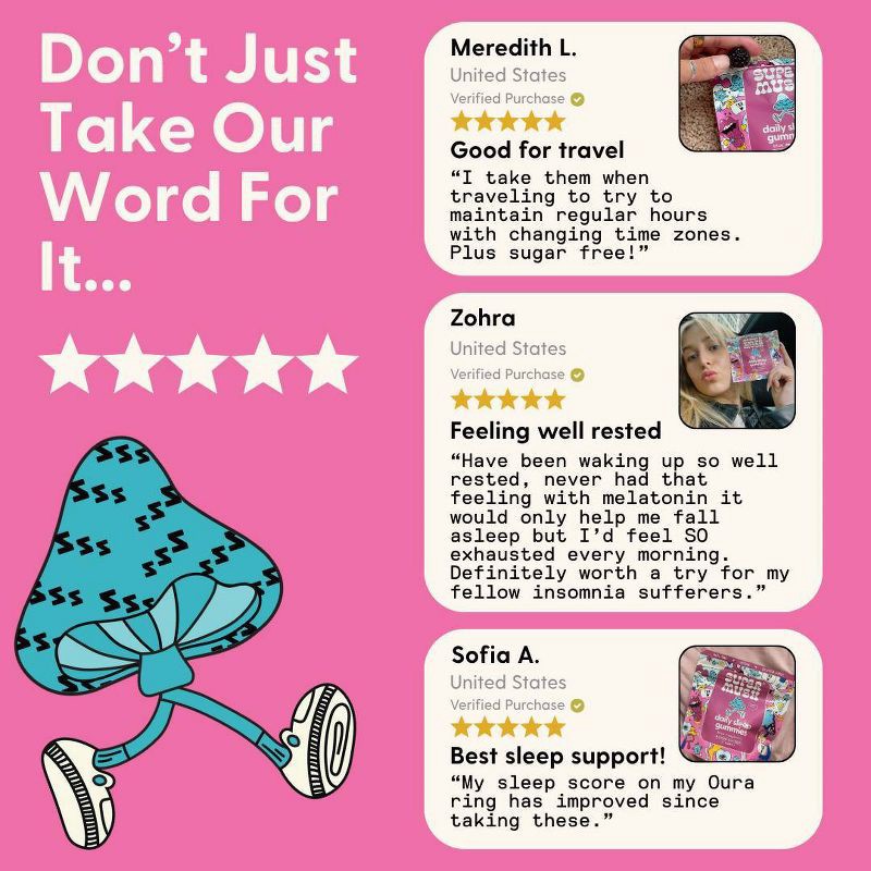 slide 7 of 10, SuperMush Daily Sleep Mushroom Supplement Vegan Gummies - 28ct/14 Servings, 28 ct, 14 servings