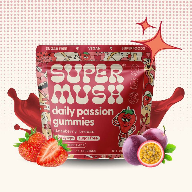 slide 2 of 10, SuperMush Daily Passion Mushroom Supplement Gummies - 28ct/14 Servings, 28 ct, 14 servings